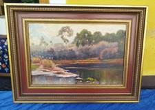 G384/ Ölbild Landschaftsbild am Weiher  Ölgemälde am Teich signiert S.Koch 