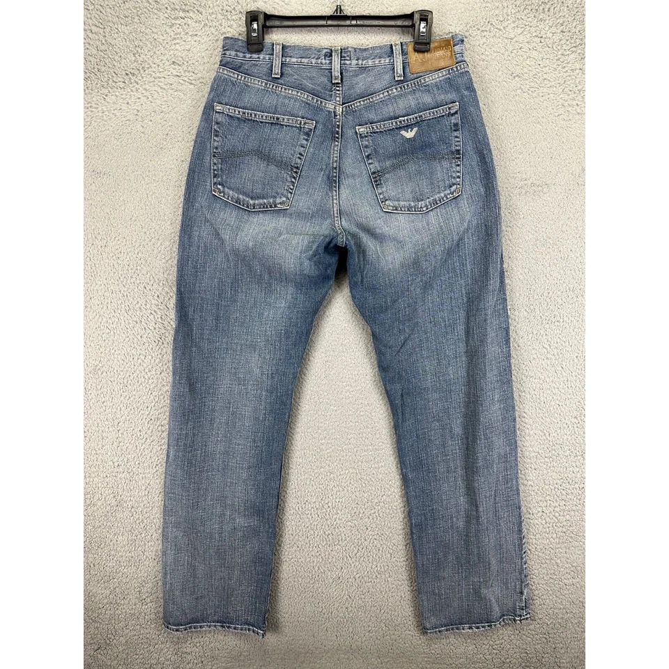 Jeans Armani Para Hombres 34 Azul Envejecido Azul Calce Recto Botón Mosca Denim AJ Foto 2 de 4