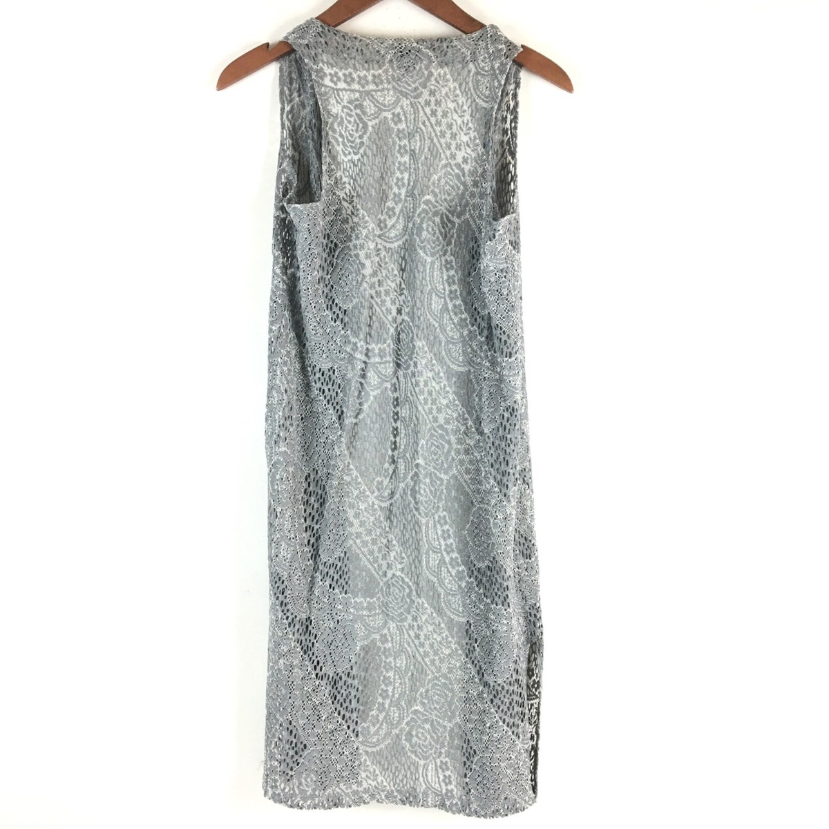 Chico Chicos Top 1 Gray Sleeveless Long Open Cardigan All Over Lace