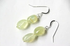 Prehnite Green Natural Gemstone Free Form Earrings 925 Sterling Silver 1 3/4"