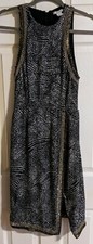 H&M Dress 4 34 Black White Boho Chic Patterned Beaded Trim Sleeveless