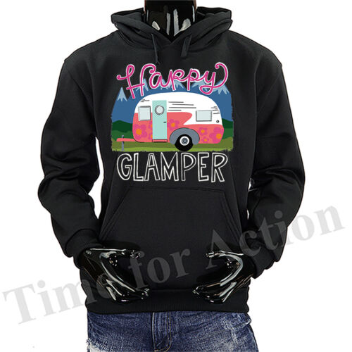 Felpa con cappuccio grafica Happy Glamper sport all'aperto divertente scherzo umorismo - Foto 4 di 9