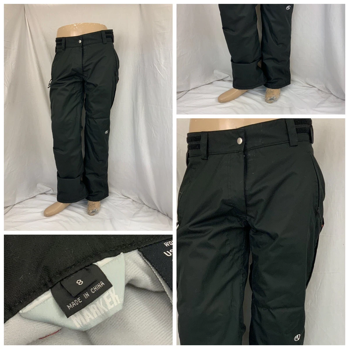 Marker Ski Pants Sz 8 Black Nylon Lined Minor Wear 32 Inseam YGI