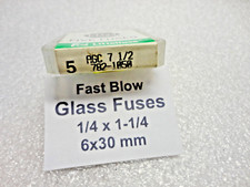 7-1/2 Amp, Fast Blow Glass Fuses, 6 x 30mm 1/4 x 1-1/4 250 Volts, USA Ship