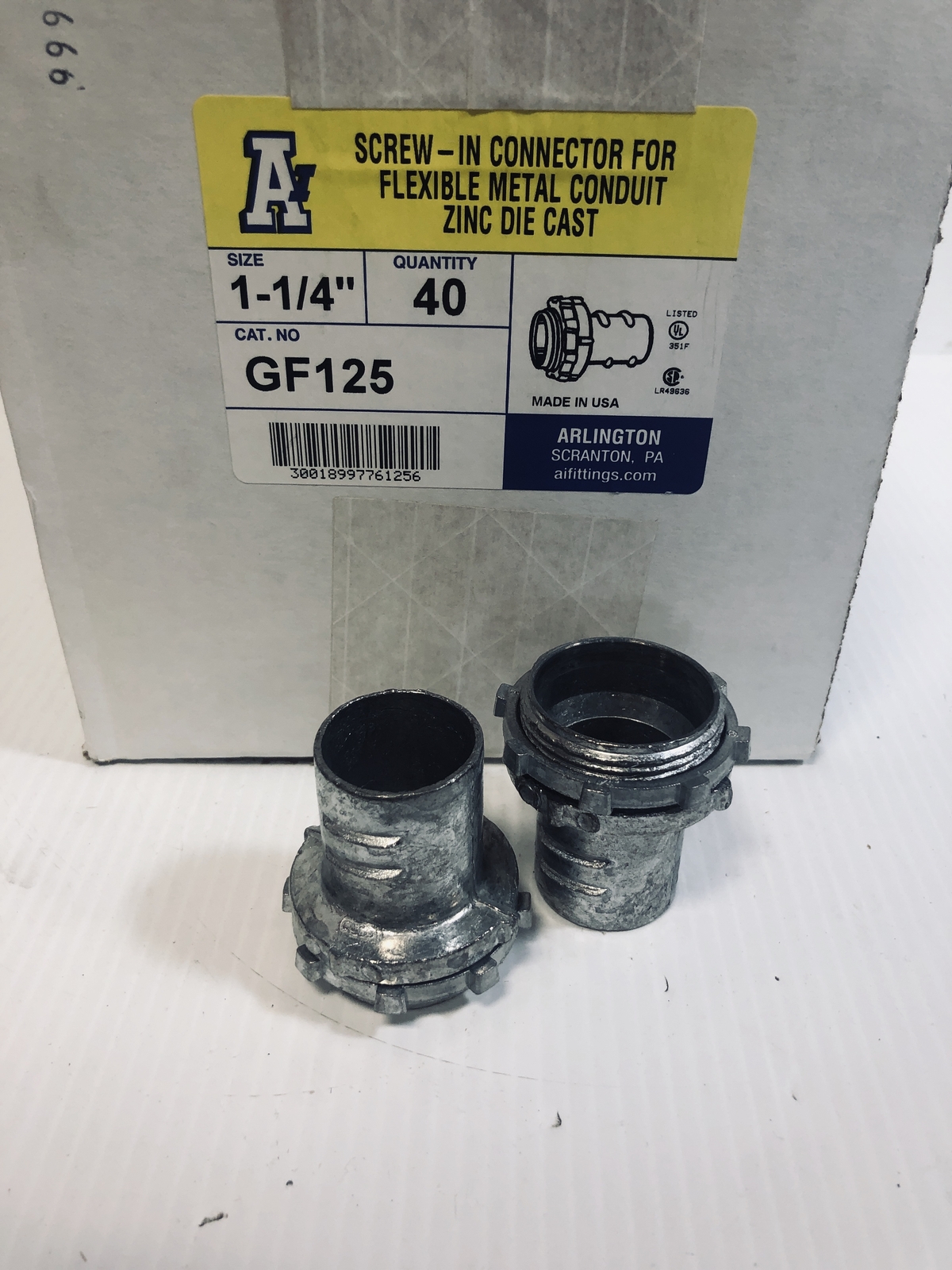 Arlington ScrewIn Connector For Flexible Metal Conduit 11/4" GF125