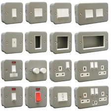 Metal Clad Double Socket Light Switch Switched Fused Spur USB - All Options