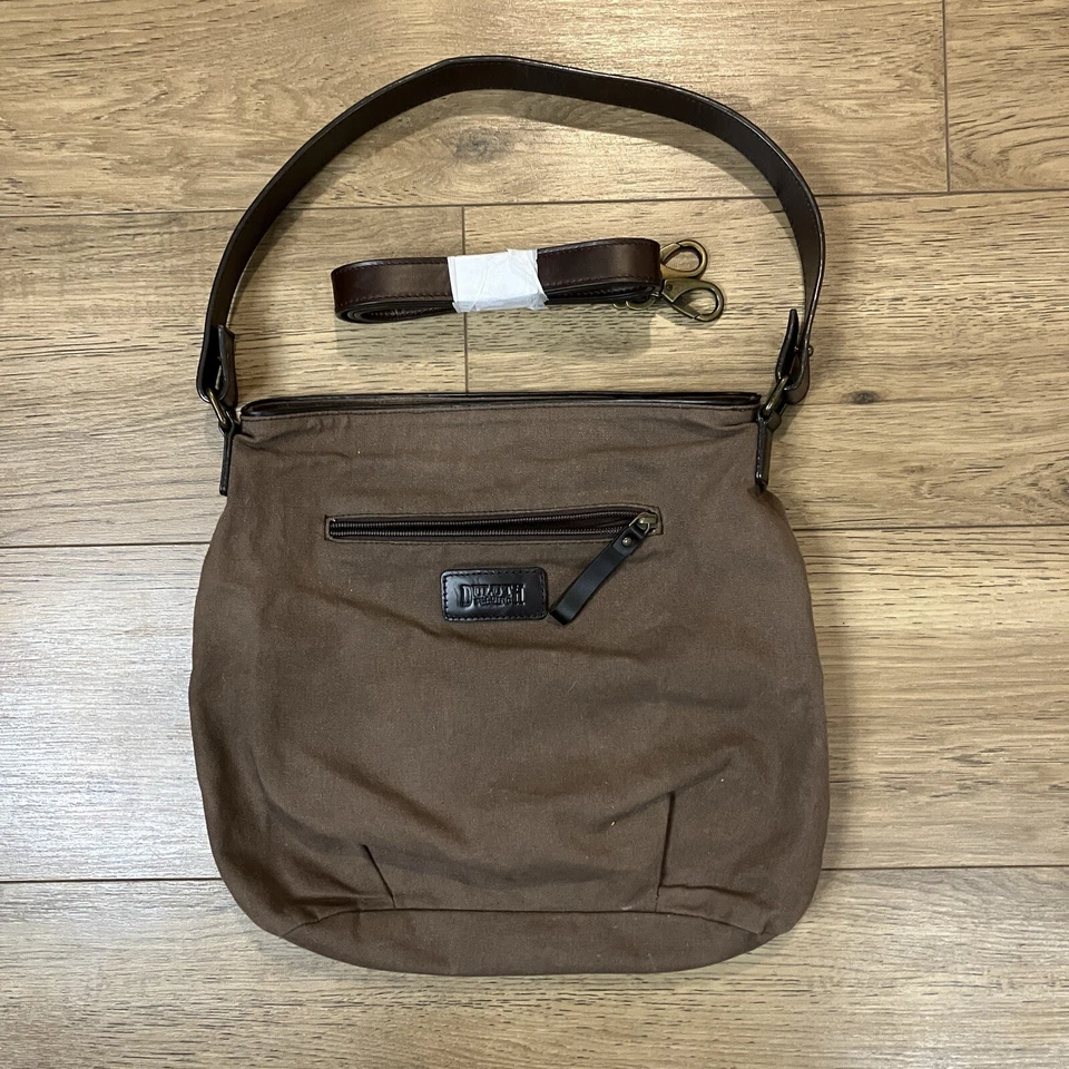 Duluth Trading Brown Canvas Oil Cloth Slouch Tote Shoulder Bag Leather Straps