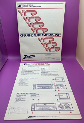 Vintage Zenith VHS VCR Model VR3250 Operating Guide w/ Quick Reference Guide