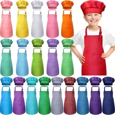 40 Pcs Kids Apron Chef Hat Set Boys Girls Aprons Chef Apron Hats Bulk for Coo...