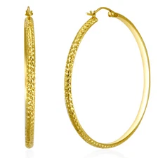 Wellingsale 14k Yellow Gold Diamond Cut 3mm Hoop Earrings (45 x 45 mm)