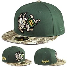Gorra New Era Hartford Yard Goats verde pino ajustada MILB árbol real camuflaje visera