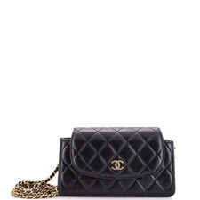 Chanel CC Accordion Round Flap Phone Holder Quilted Lambskin