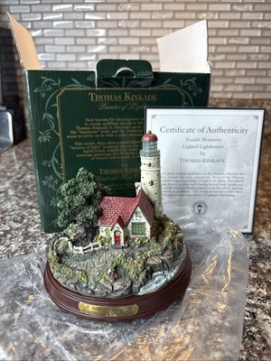 Light Up Vintage Thomas Kincaid   The Light Of Peace  Figurine Lighthouse Beach