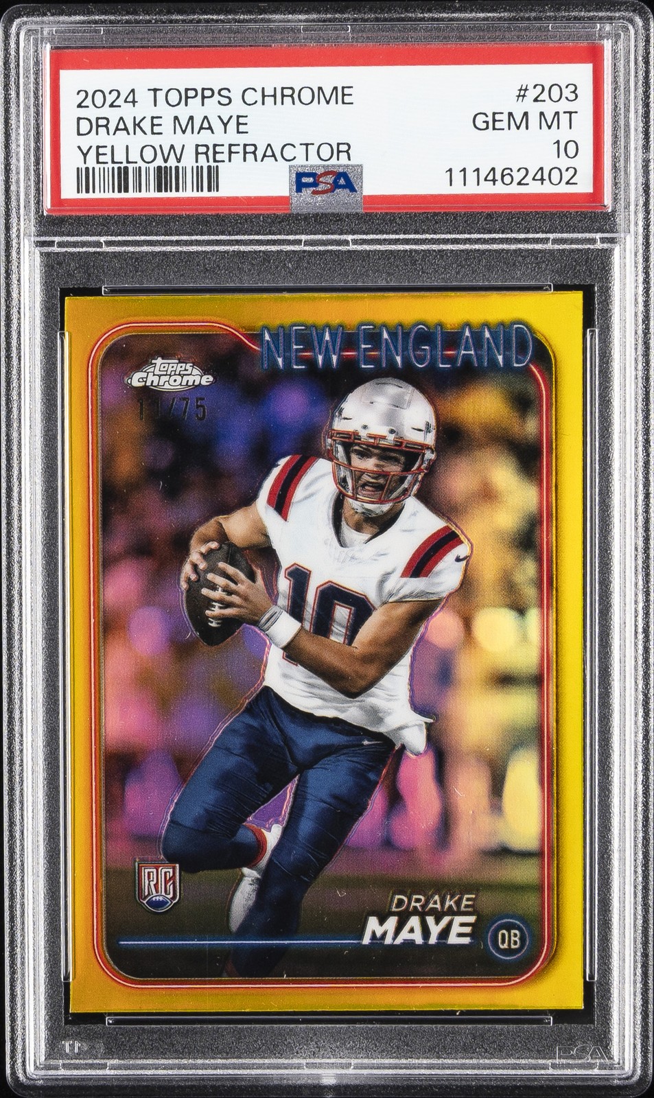 2024 TOPPS CHROME YELLOW REFRACTOR #203 DRAKE MAYE 11/75 PSA 10