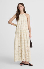 Madewell $198 Embroidered Drop-Waist Maxi Dress Floral Eyelet Ivory Size S