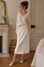 Vintage Ivory Satin Slip Skirt Midi Lace Trim Half Slip Romantic Cottagecore