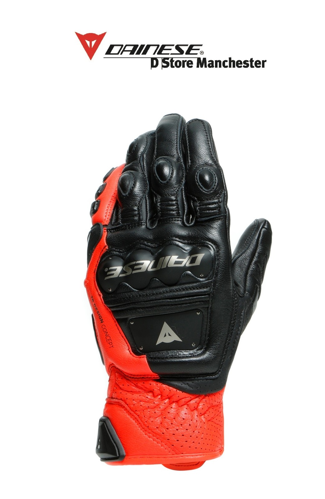 Dainese 4-Stroke 2 Black/Fluo-Red Sports Touring Urban Leather Motorcycle Glo...