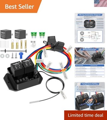Digital Radiator Fan Switch Kit 12V/24V, Adjustable 104°F-230°F w/Dual Electr...