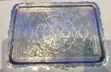Vintage Antique Hand Engraved Middle Eastern Tray ,84 SOLID Silver 784.9 grams