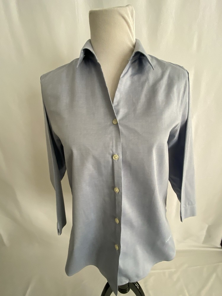 ORVIS Shirt Women’s 14 Cotton Chambray Button Down 3/4 Sleeve Orvis Embroider