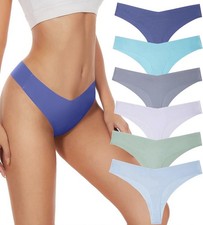6pk Seamless Thongs V-Waisted No Show Blues Greens Purples