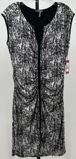 Vince Camuto Womens Black White Abstract Print Eclipse Ruched Dress Large