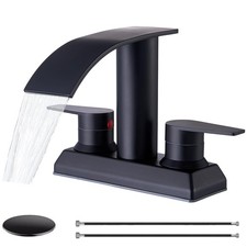 Black Waterfall Bathroom Faucet, 4 Inch 2 or 3 Holes Centerset Two Handles Ma...