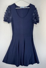 Draper James Fleurette Sleeve Swing Sweater Dress Nassau Navy Size Medium