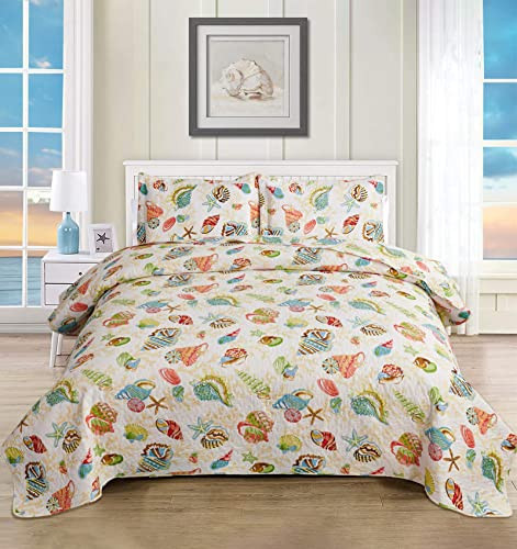 Beach Quilts Set King Size Ocean Bedspread Lightweight Coastal Quilt - Picture 1 of 6