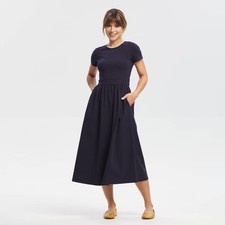 Women's Short Sleeve Lace Trim Knit Dress - Universal Thread Navy Blue