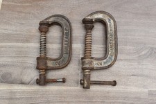 2 pcs Vintage Used Cast Iron C Clamp Woodworking Carpentry Vise Tools Table Vice