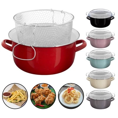 PREMIER HOUSEWARES Olla para freidora de vidrio Pyrex tapa esmalte acabado retro papas fritas cesta sartén