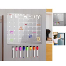 Magnetic Dry Erase Calendar Board - Clear Acrylic 15"x11" with Color Markers