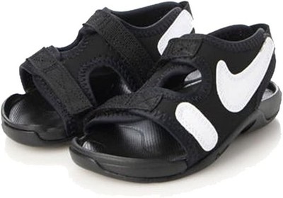Nike Sunray Adjust 6 DX5545-002 Slides Little Kids Black White Flat Sandals