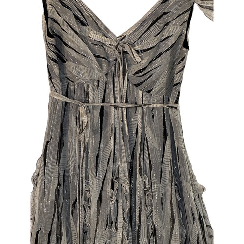 ANNA SUI Metallic Silk Blend Cocktail Dress Fit and Flare Sheer Gray Women's 8 - Picture 8 of 14