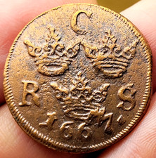 1667 DELAWARE FUR TRADE Sweden 1/6 Ore TREASURE COIN