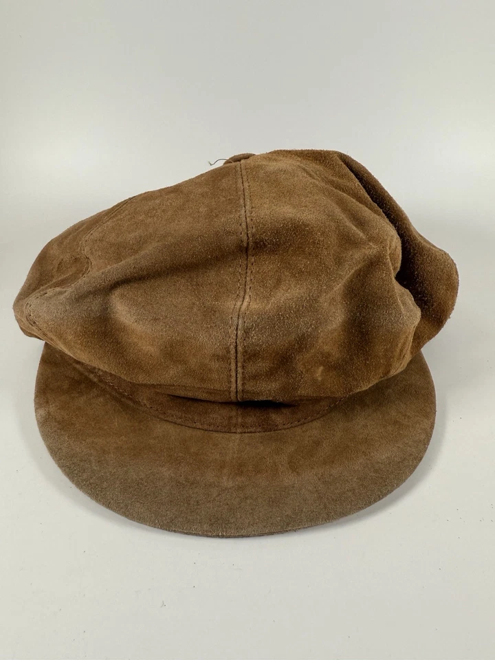 Gorra de Newsboy Vera Pelle Gamuza Vintage Talla 57 Cuero Genuino Hecha en Italia Foto 2 de 4
