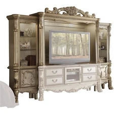 ACME Dresden Wooden Entertainment Center in Gold Patina and Bone