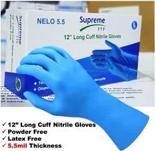 DISPOSABLE NITRILE GLOVES POWDER FREE LATEX FREE MEDICAL SURGICAL 12" LONG CUFF
