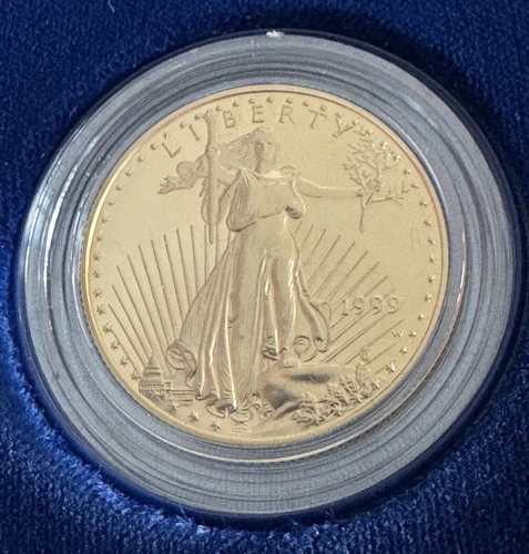 1999-w american eagle 1/2 oz gold bullion proof twenty-five dollar coin CIB/CoA