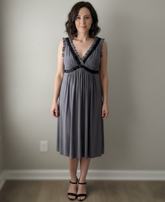 #ad Metro 7 Empire Waist Sleeveless Gray Dress with Sparkling Black Detail Size M $14.99