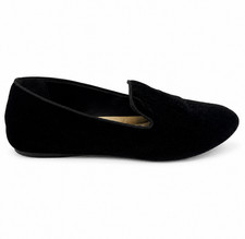 Birdies Starling Loafer Women 10 Black Velvet Smoking Flats Slip On Moccasins