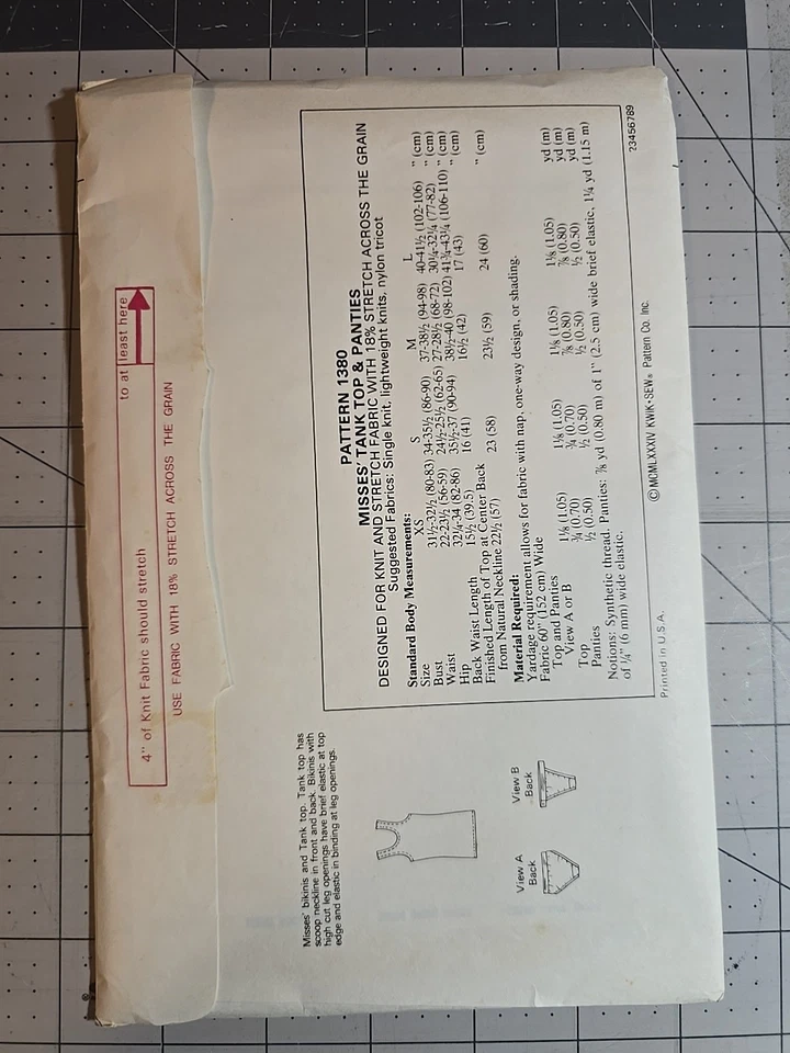 Vtg Kwik Sew 1380 Tank Top & Bikini Panties sewing pattern XS-L UNCUT - Image 2 of 2