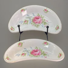 2 Lefton China Elegant Rose Bone Dish Hand Painted Gold Trim Floral Roses