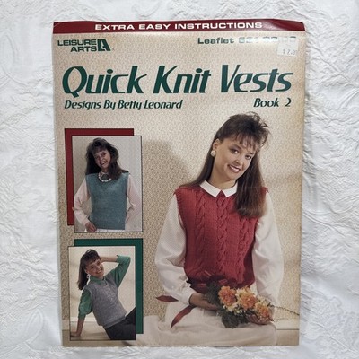 1988 Quick Knit Vests 2 Leisure Arts Leaflet 621 Yarn Knitting Crochet Leaflet