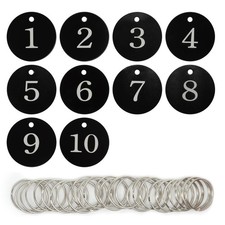 Round Aluminum Engraved Number Tags Key Tags ID Marker Labels 1-10 Black Disc