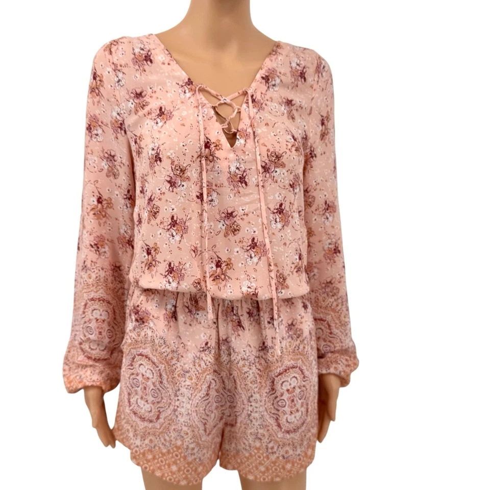 Mameluco con cordones Sanctuary S rosa terroso boho suave romántico floral bolsillos de cachemira Foto 2 de 4