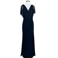 Betsy & Adam Women's Formal Dress Size 6 Blue Draped V-Neck Sheath Evening Gown