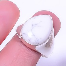 Howlite - Usa 925 Sterling Silver Handmade Solitaire Ring s.9 R7602-12 A319