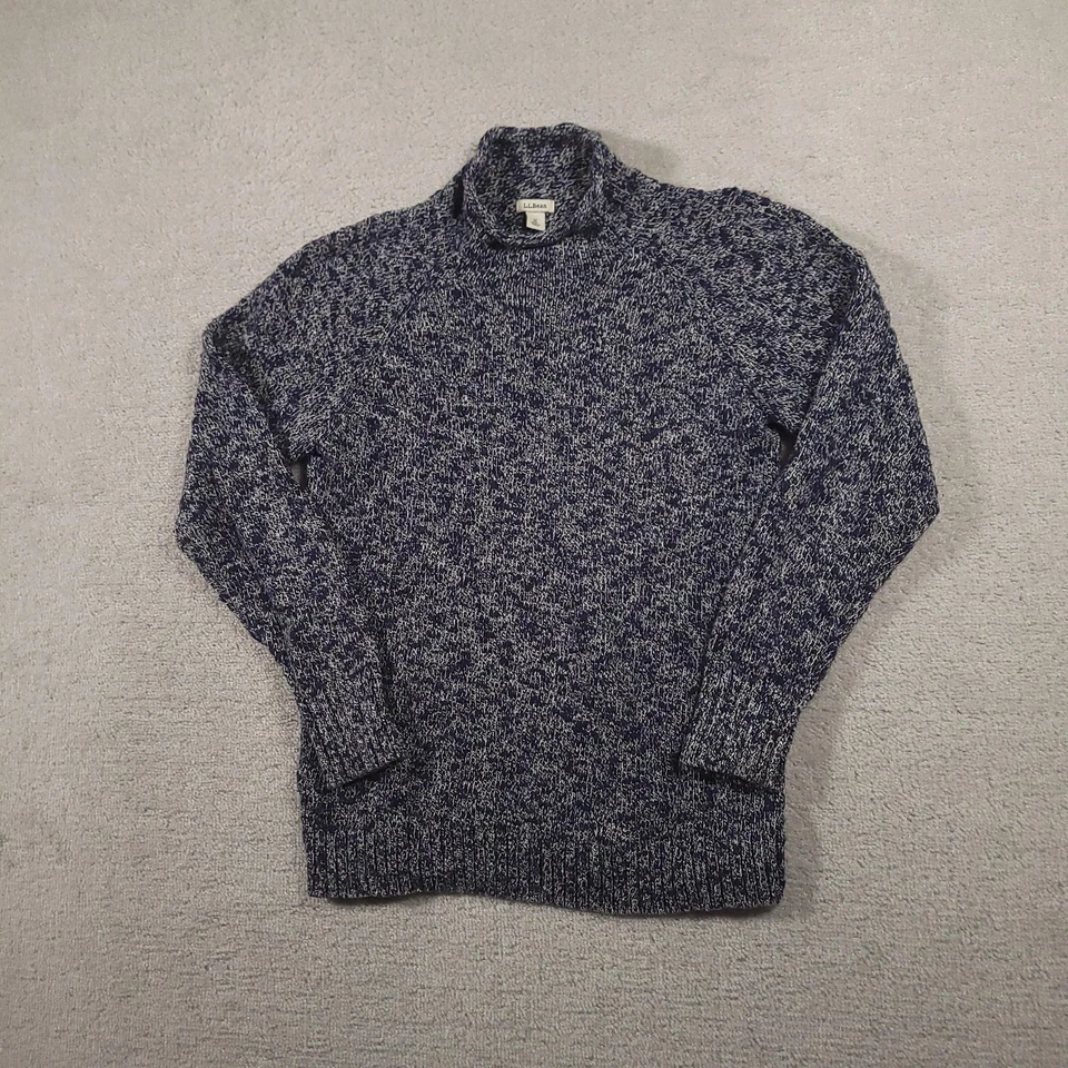 Suéter LL Bean para mujer mediano azul blanco jaspeado cuello falso raglán pulóver tejido Foto 2 de 4
